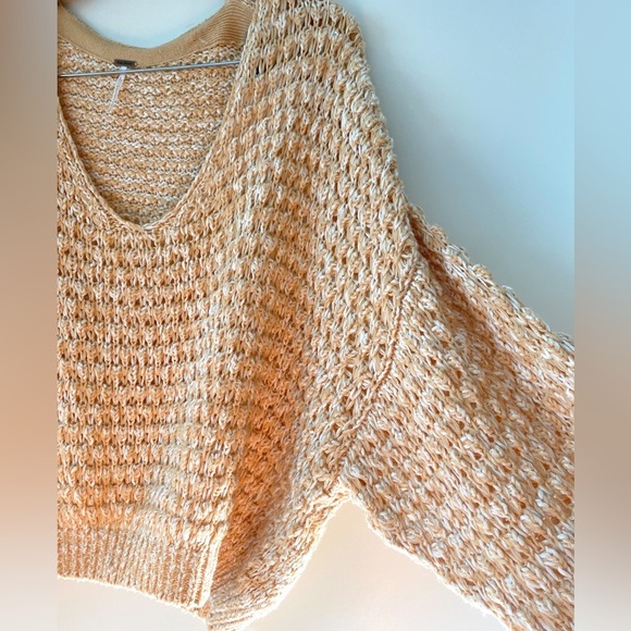 Free People Coconut V-Neck Oversized Cotton Blend Knit Pullover Yellow - Picture 5 of 9